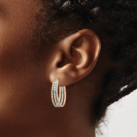 14K Tri-Color Gold Oval Hoop Earrings with Round Diamonds - 0.010 Carats Total Diamond Weight by Monteluci Fine Jewelry