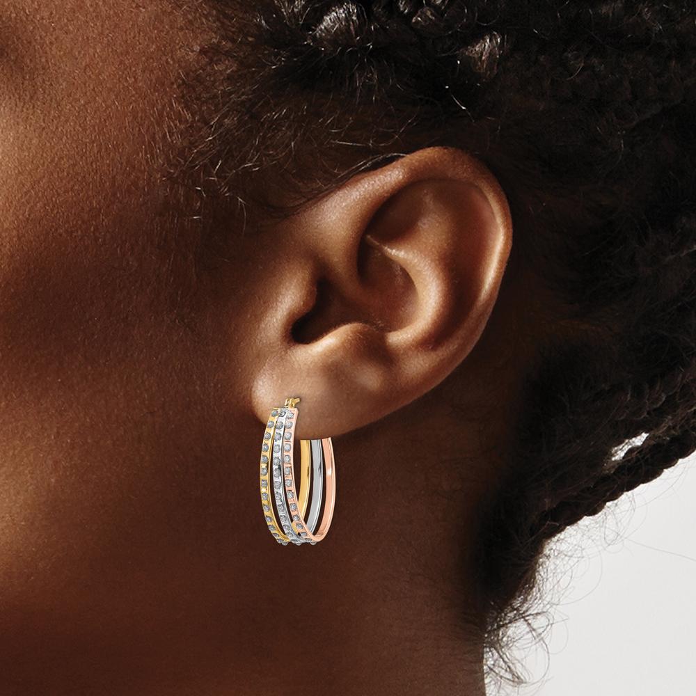 14K Tri-Color Gold Oval Hoop Earrings with Round Diamonds - 0.010 Carats Total Diamond Weight by Monteluci Fine Jewelry