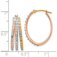 14K Tri-Color Gold Oval Hoop Earrings with Round Diamonds - 0.010 Carats Total Diamond Weight by Monteluci Fine Jewelry