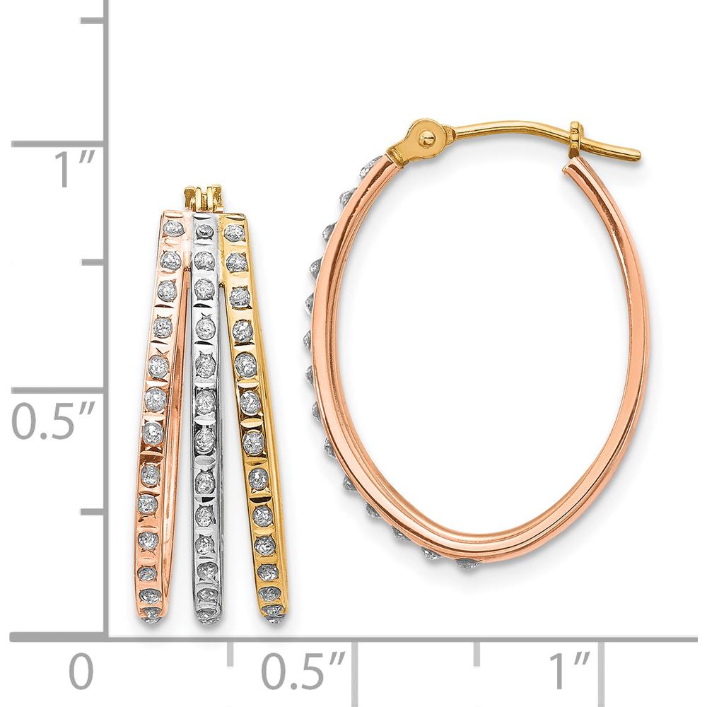 14K Tri-Color Gold Oval Hoop Earrings with Round Diamonds - 0.010 Carats Total Diamond Weight by Monteluci Fine Jewelry