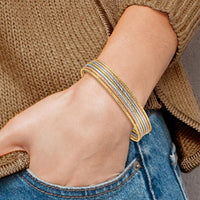 14K Tri-Color Gold Oversized Bangle Bracelet with Dangle Heart Charm - 11.00mm Width by Oro Pregiato