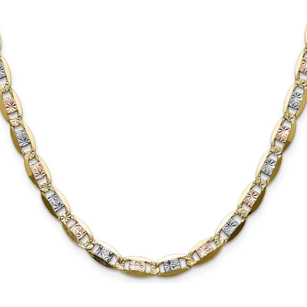 14K Tri-Color Gold Pavé Valentino Chain - 26 Inch 6.1mm Flat Link Design by Oro Pregiato