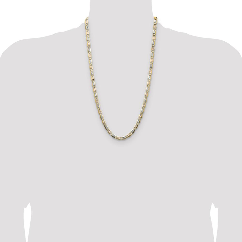 14K Tri-Color Gold Pavé Valentino Chain - 26 Inch 6.1mm Flat Link Design by Oro Pregiato