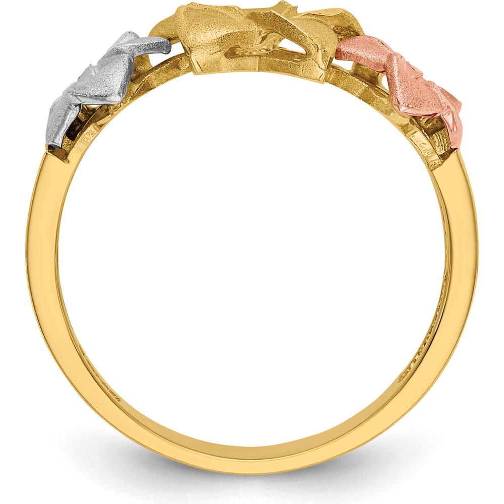 14K Tri-Color Gold Plumeria Flower Ring with Tapered Band by Oro Pregiato