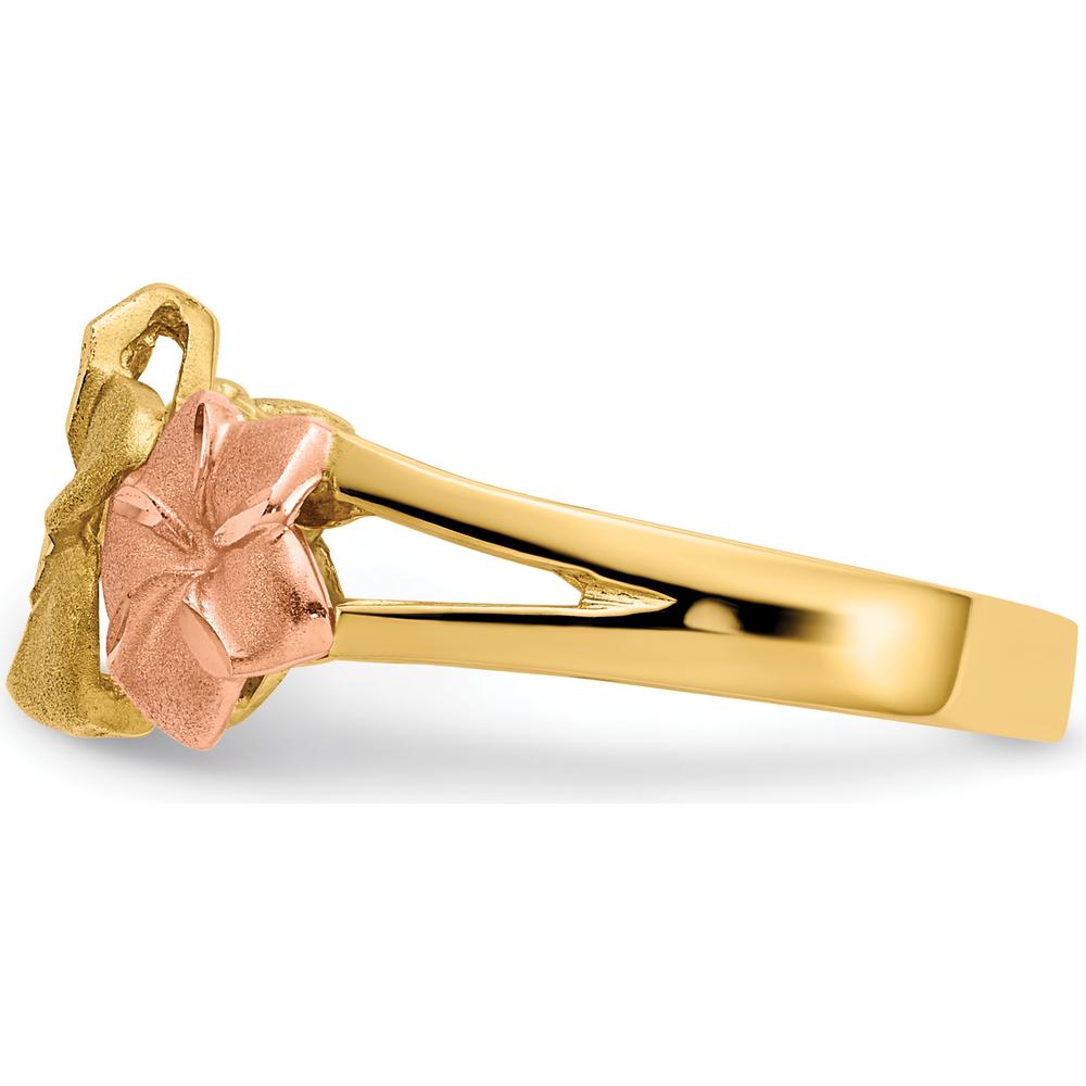 14K Tri-Color Gold Plumeria Flower Ring with Tapered Band by Oro Pregiato