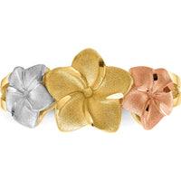 14K Tri-Color Gold Plumeria Flower Ring with Tapered Band by Oro Pregiato