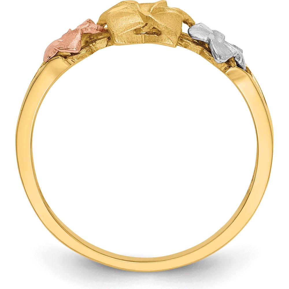 14K Tri-Color Gold Plumeria Flower Ring with Tapered Band by Oro Pregiato