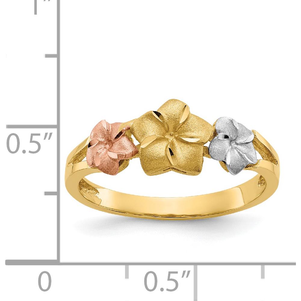 14K Tri-Color Gold Plumeria Flower Ring with Tapered Band by Oro Pregiato