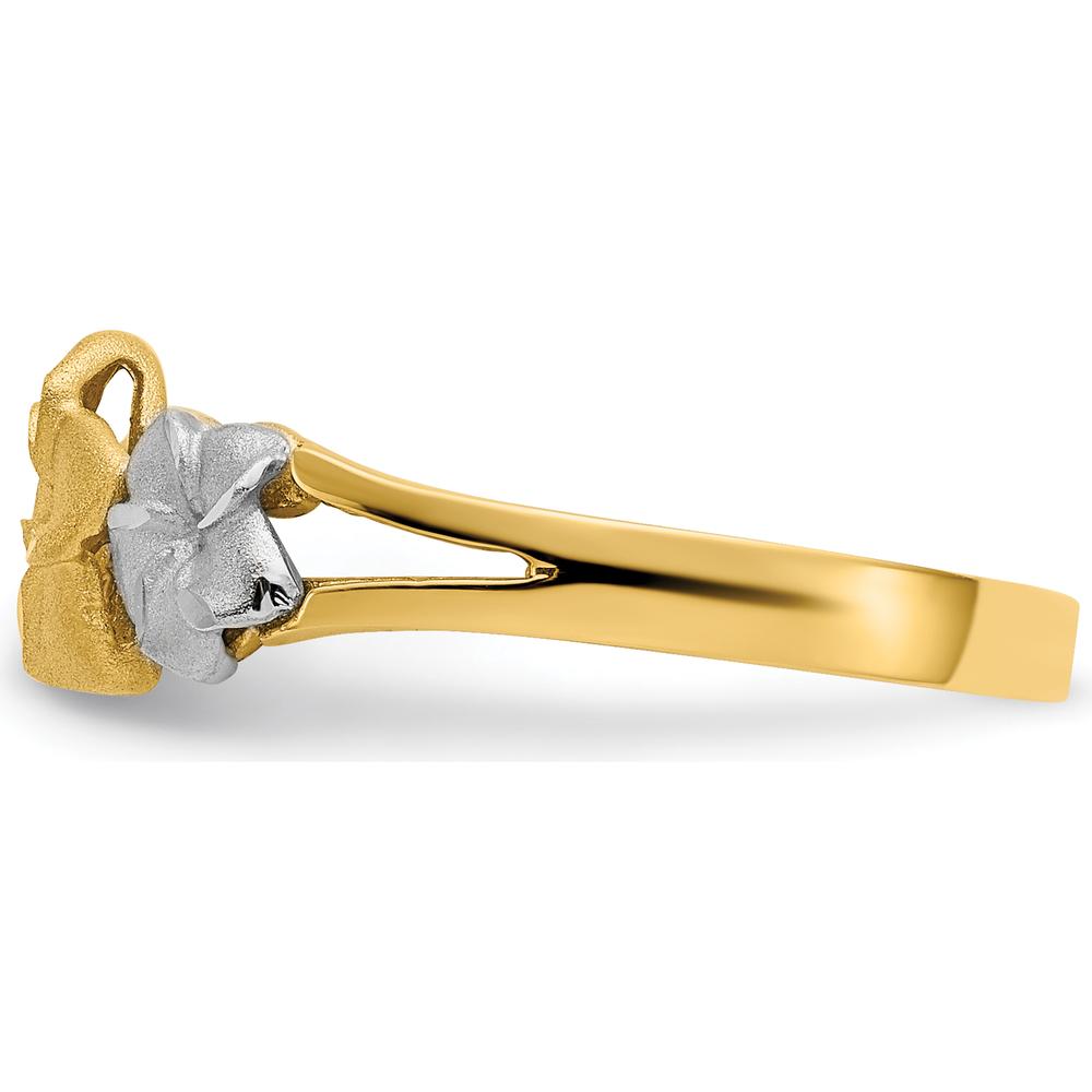 14K Tri-Color Gold Plumeria Flower Ring with Tapered Band by Oro Pregiato