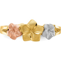 14K Tri-Color Gold Plumeria Flower Ring with Tapered Band by Oro Pregiato