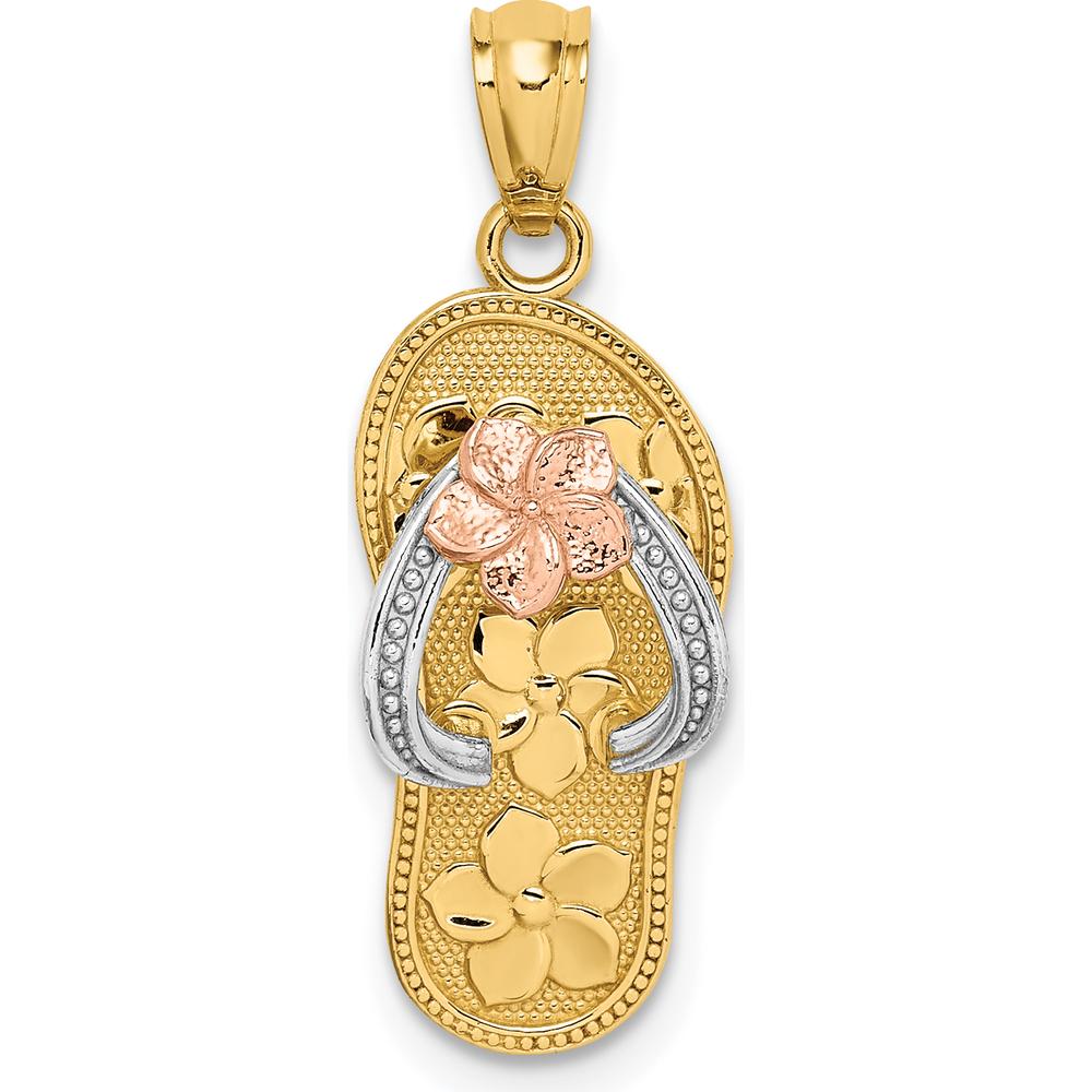 14K Tri-Color Gold Plumeria Sandal Pendant with Polished Finish by Oro Pregiato
