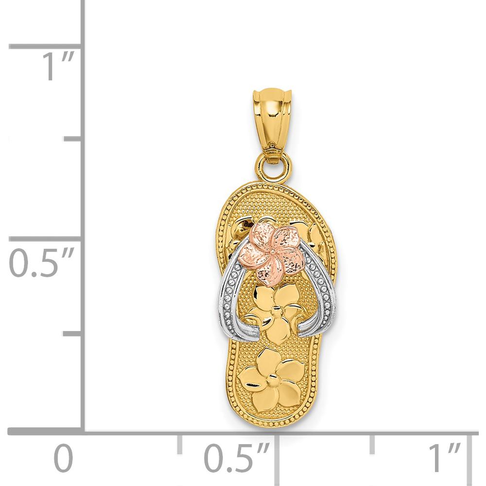 14K Tri-Color Gold Plumeria Sandal Pendant with Polished Finish by Oro Pregiato