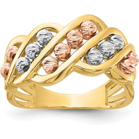 14K Tri-Color Gold Polished and Diamond-Cut Beads Fashion Ring by 0