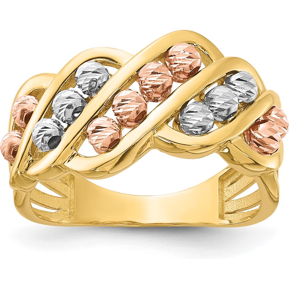14K Tri-Color Gold Polished and Diamond-Cut Beads Fashion Ring by 0