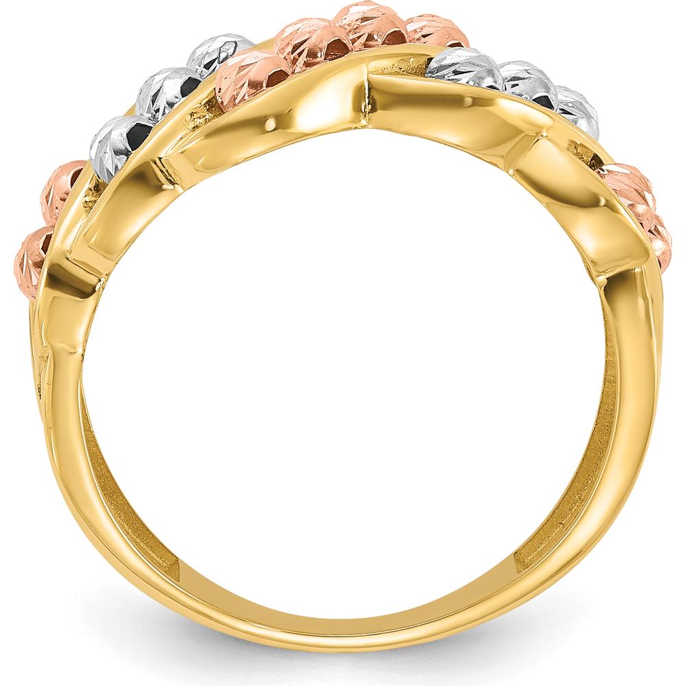14K Tri-Color Gold Polished and Diamond-Cut Beads Fashion Ring by 0