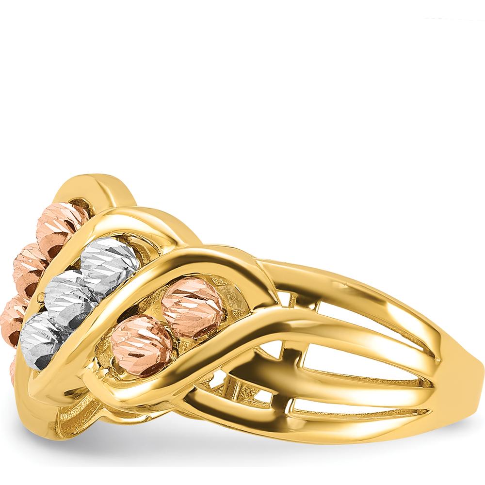 14K Tri-Color Gold Polished and Diamond-Cut Beads Fashion Ring by 0