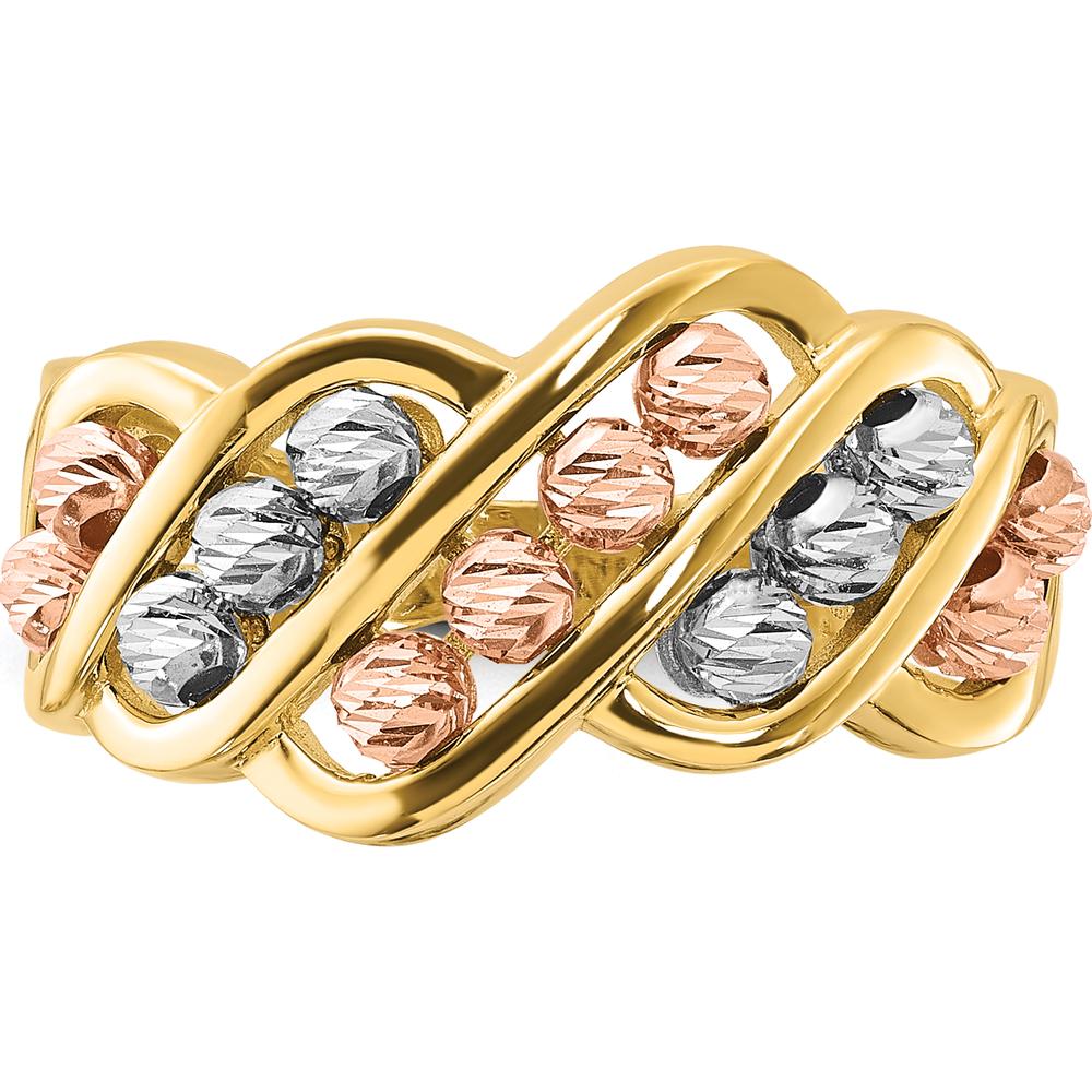 14K Tri-Color Gold Polished and Diamond-Cut Beads Fashion Ring by 0