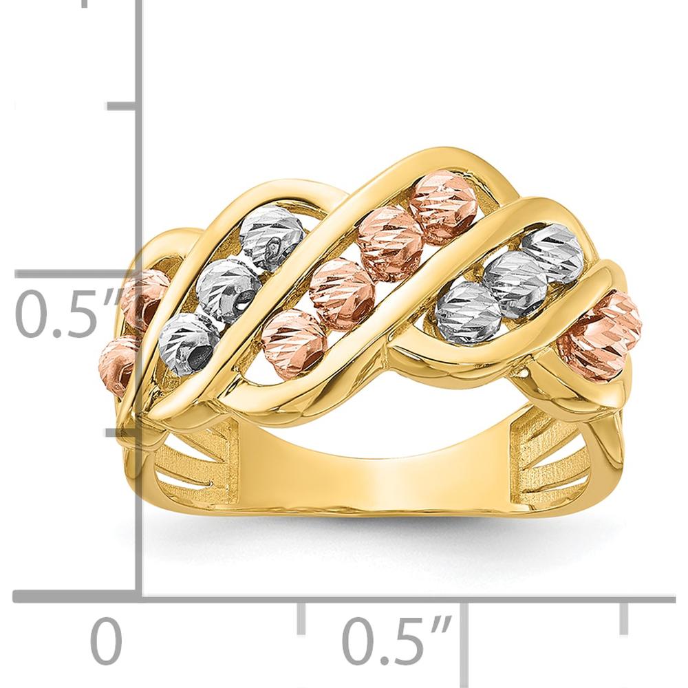 14K Tri-Color Gold Polished and Diamond-Cut Beads Fashion Ring by 0