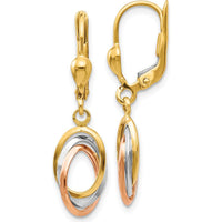 14K Tri-Color Gold Polished Dangle Leverback Earrings - 30mm Drop Length by 0