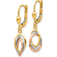 14K Tri-Color Gold Polished Dangle Leverback Earrings - 30mm Drop Length by 0
