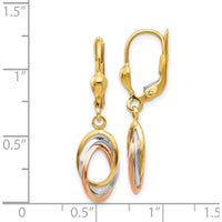 14K Tri-Color Gold Polished Dangle Leverback Earrings - 30mm Drop Length by 0