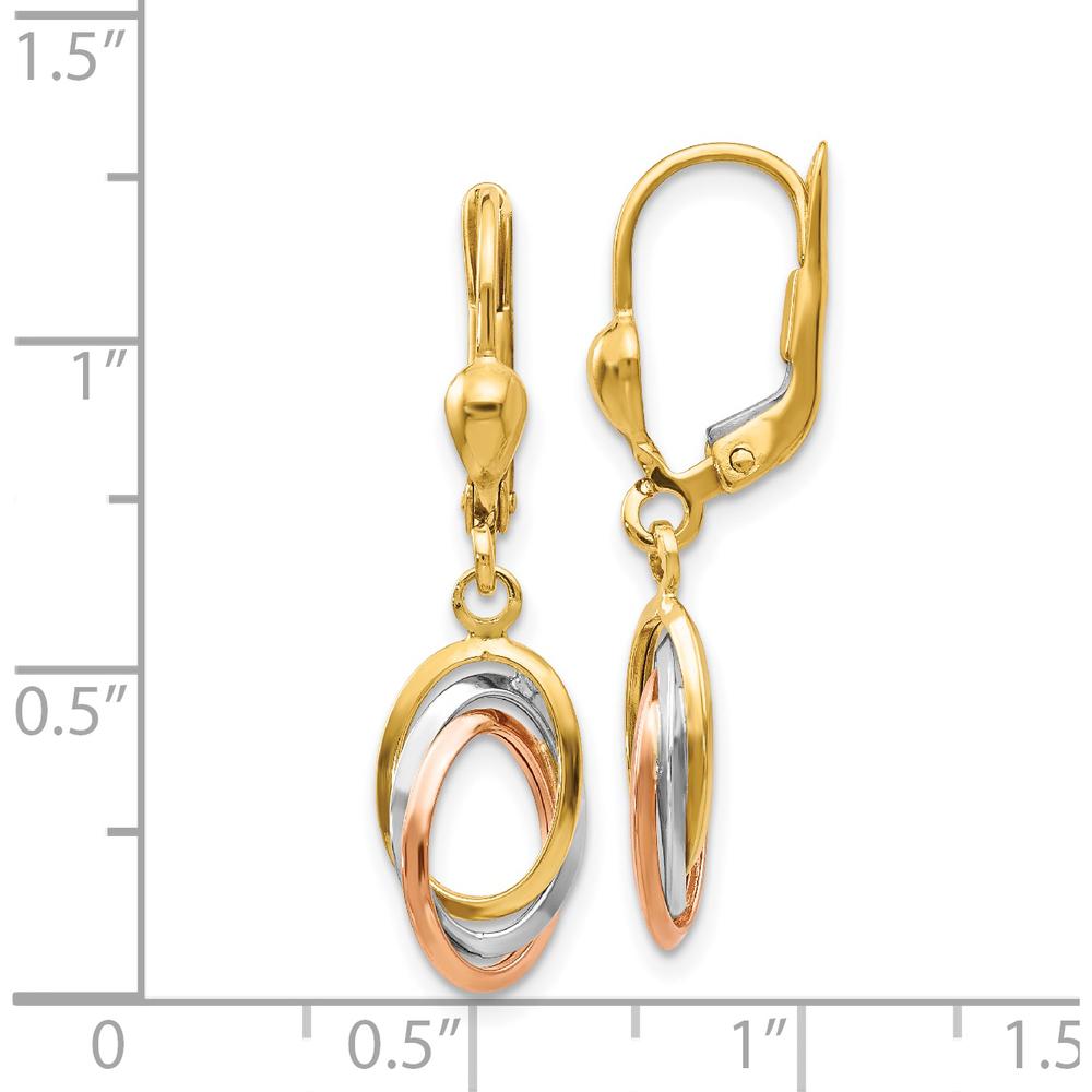 14K Tri-Color Gold Polished Dangle Leverback Earrings - 30mm Drop Length by 0