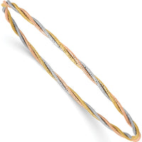 14K Tri-Color Gold Polished Diamond-cut Twisted Bangle Bracelet - 2.00mm Width by Oro Pregiato