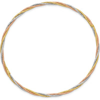 14K Tri-Color Gold Polished Diamond-cut Twisted Bangle Bracelet - 2.00mm Width by Oro Pregiato