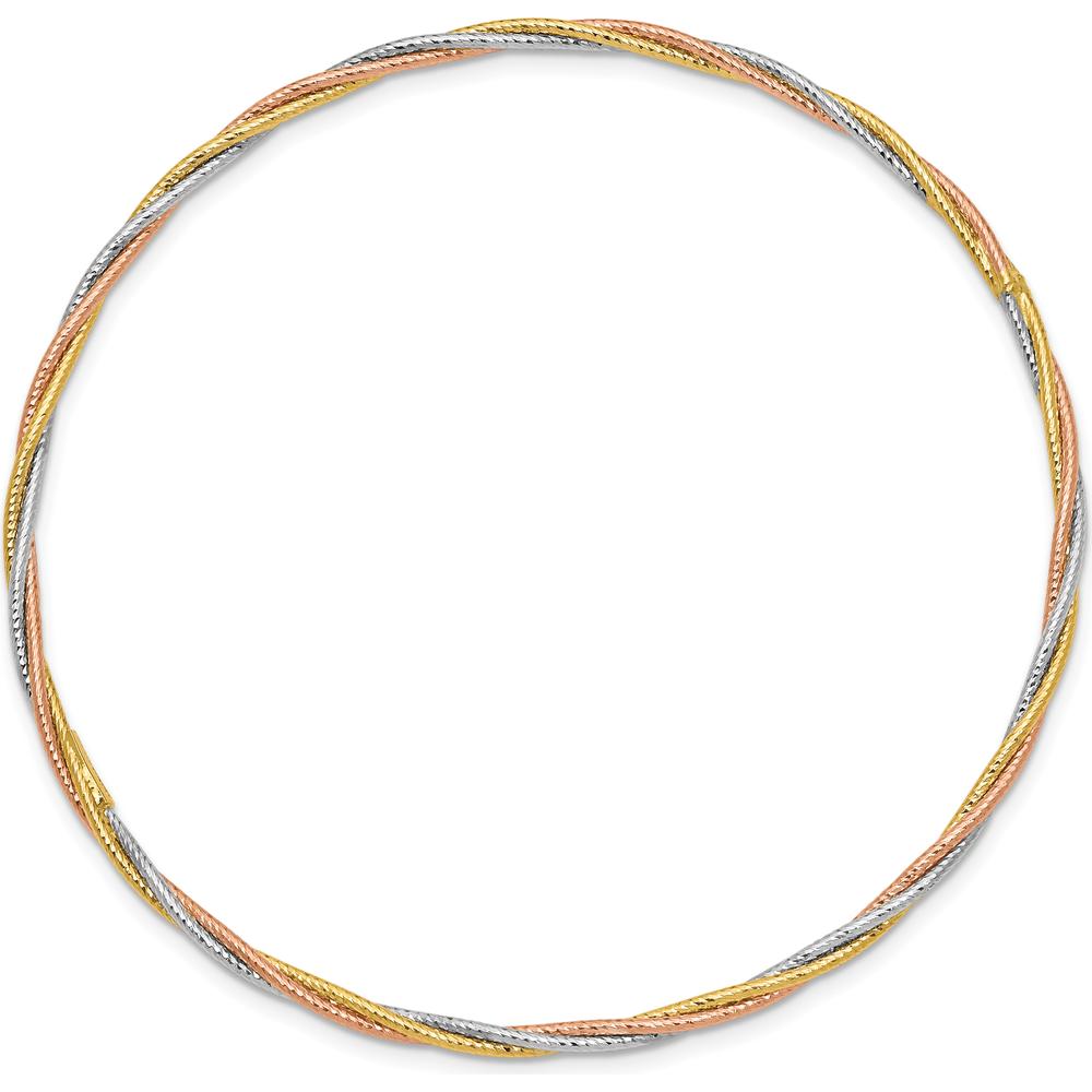 14K Tri-Color Gold Polished Diamond-cut Twisted Bangle Bracelet - 2.00mm Width by Oro Pregiato