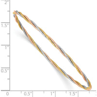 14K Tri-Color Gold Polished Diamond-cut Twisted Bangle Bracelet - 2.00mm Width by Oro Pregiato