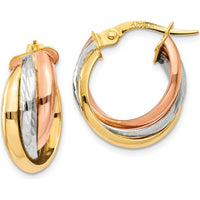 14K Tri-Color Gold Polished Hoop Earrings - 21mm Length by 0