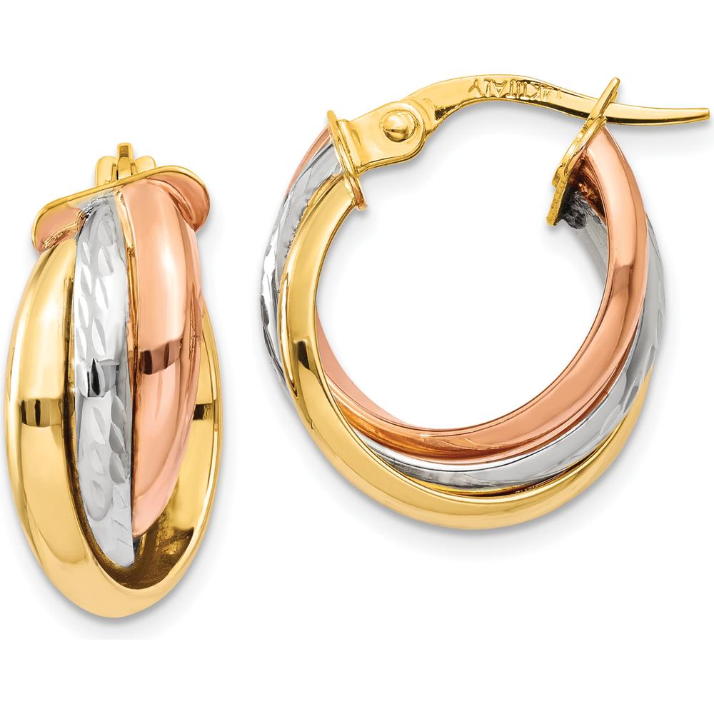 14K Tri-Color Gold Polished Hoop Earrings - 21mm Length by 0