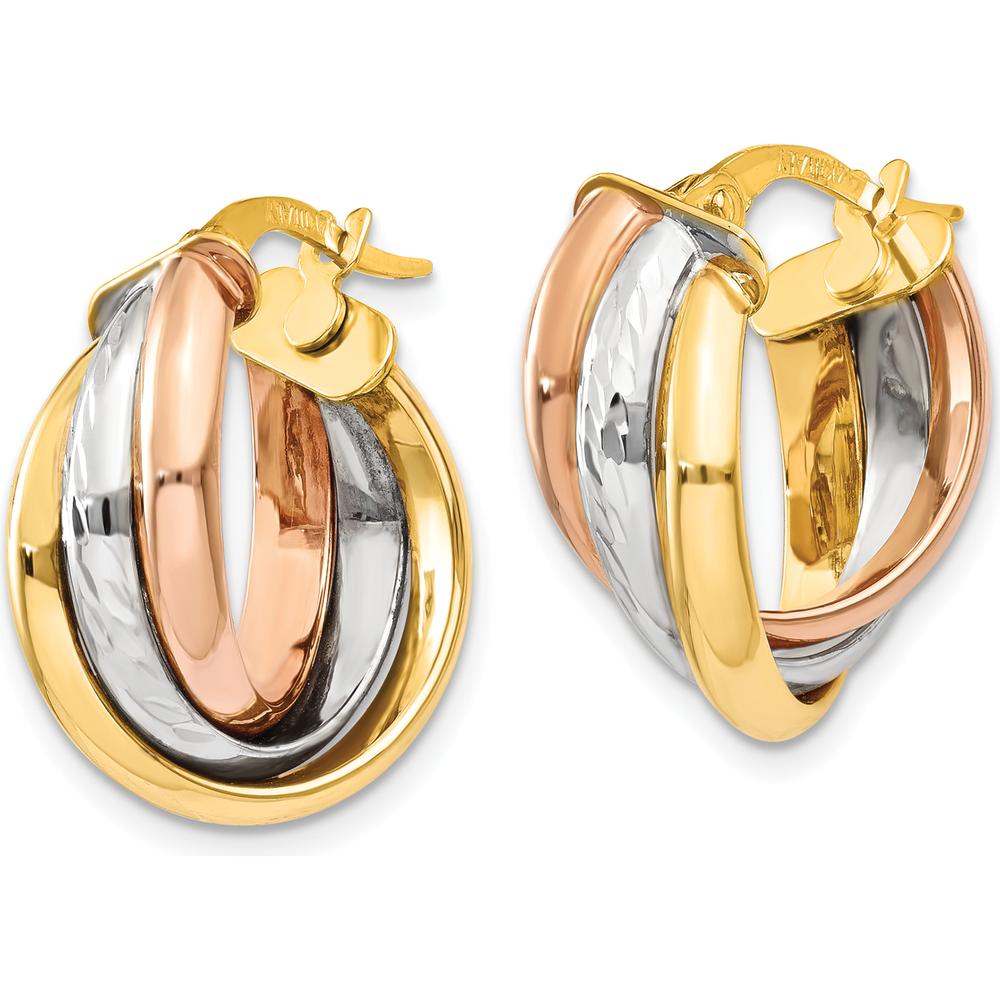 14K Tri-Color Gold Polished Hoop Earrings - 21mm Length by 0