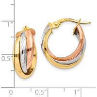 14K Tri-Color Gold Polished Hoop Earrings - 21mm Length by 0