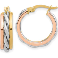 14K Tri-Color Gold Polished Hoop Earrings - 29.5mm Width, 20.5mm Length by 0