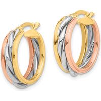 14K Tri-Color Gold Polished Hoop Earrings - 29.5mm Width, 20.5mm Length by 0
