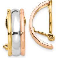 14K Tri-Color Gold Polished J-Hoop Earrings with Non-Pierced Closure - 18mm Length, 7mm Width by Oro Pregiato