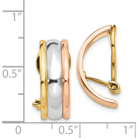 14K Tri-Color Gold Polished J-Hoop Earrings with Non-Pierced Closure - 18mm Length, 7mm Width by Oro Pregiato