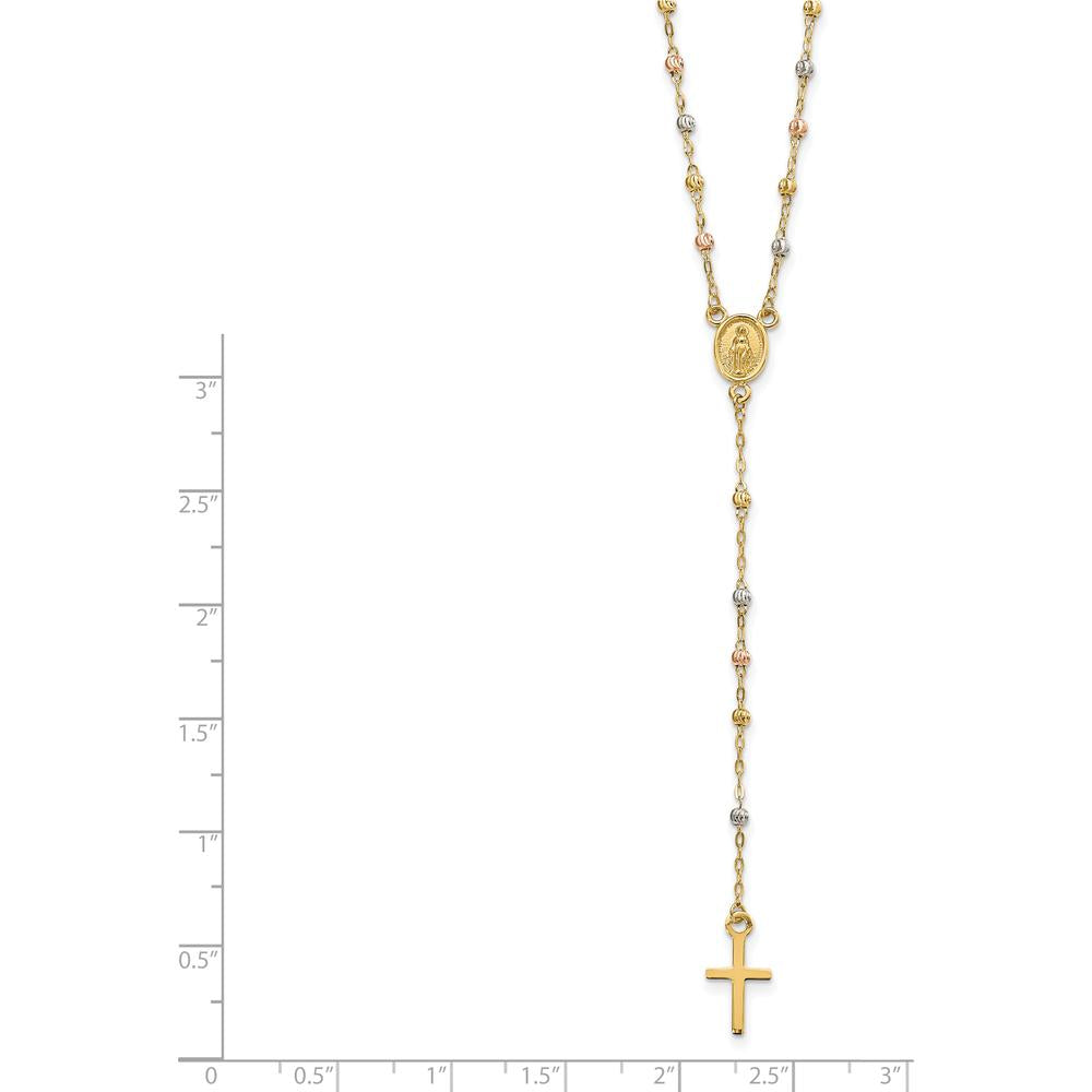 14K Tri-color Gold Rosary Necklace with Miraculous Medal and Diamond-cut Beads - 17" Length with 3" Extender by 0