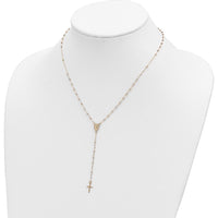 14K Tri-color Gold Rosary Necklace with Miraculous Medal and Diamond-cut Beads - 17" Length with 3" Extender by 0
