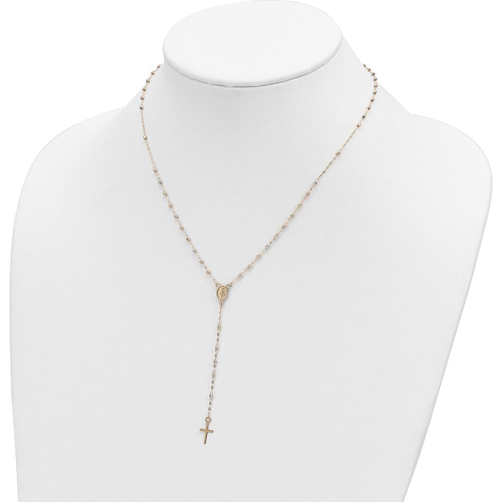 14K Tri-color Gold Rosary Necklace with Miraculous Medal and Diamond-cut Beads - 17" Length with 3" Extender by 0