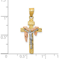 14K Tri-Color Gold Small Draped INRI Crucifix Pendant - Polished Diamond-Cut Finish by Oro Pregiato