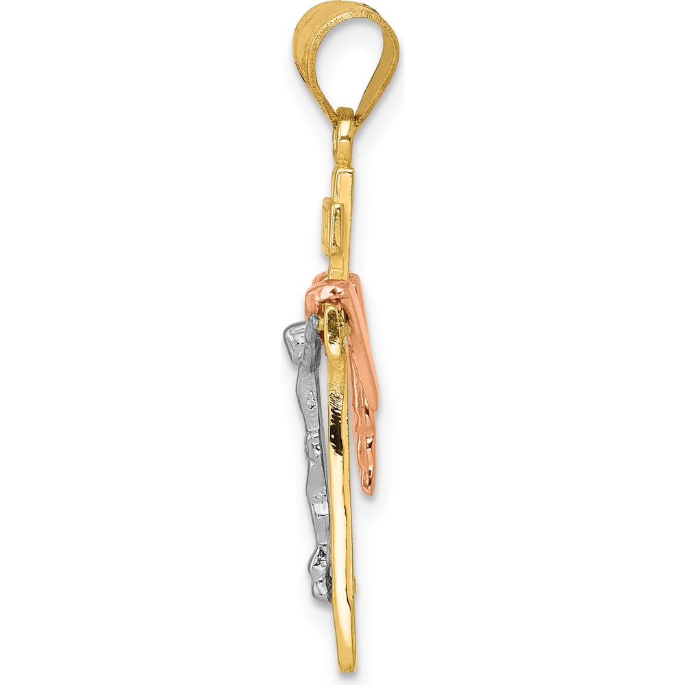 14K Tri-Color Gold Small Draped INRI Crucifix Pendant - Polished Diamond-Cut Finish by Oro Pregiato