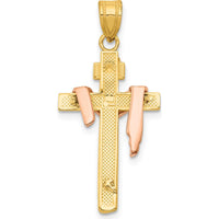 14K Tri-Color Gold Small Draped INRI Crucifix Pendant - Polished Diamond-Cut Finish by Oro Pregiato