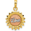 14K Tri-Color Gold Sunflower Pendant with LOVE Engraving - Polished Finish by Oro Pregiato