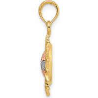 14K Tri-Color Gold Sunflower Pendant with LOVE Engraving - Polished Finish by Oro Pregiato