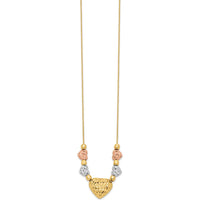14K Tri-Color Gold Textured Puffed and Flat Hearts Necklace - 18" with Spring Ring Clasp by 0