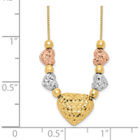 14K Tri-Color Gold Textured Puffed and Flat Hearts Necklace - 18" with Spring Ring Clasp by 0