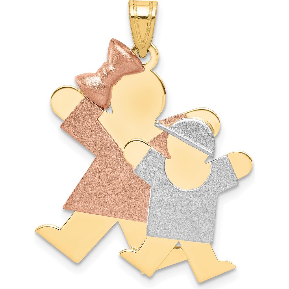 14K Tri-Color Gold The Kids Big Girl and Little Boy Engravable Joy Charm - 30mm by Oro Pregiato
