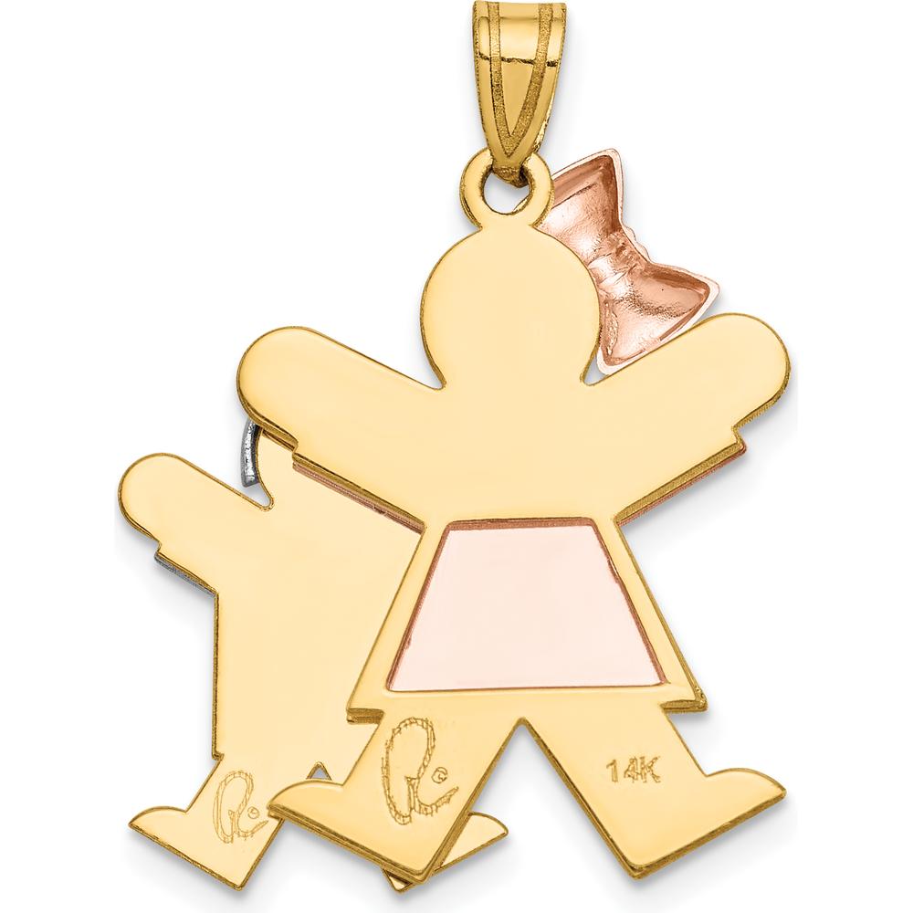14K Tri-Color Gold The Kids Big Girl and Little Boy Engravable Joy Charm - 30mm by Oro Pregiato